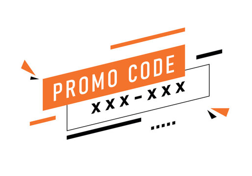 Promo code, coupon code label design. Geometric flat banner. Discount on the banner. Discount icon. Promo code design, coupon voucher sign. Use promo code and buy now