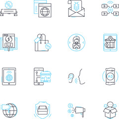 Consumer trade linear icons set. Sales, Marketing, Advertising, Promotion, Branding, Consumerism, Shopping line vector and concept signs. Purchasing,Retail,E-commerce outline illustrations