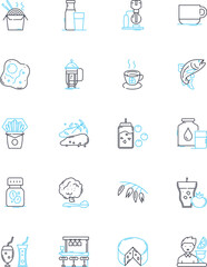 Food engineering linear icons set. Nutrition, Sensory, Processing, Preservation, Fermentation, Packaging, Quality line vector and concept signs. Safety,Flavor,Texture outline illustrations