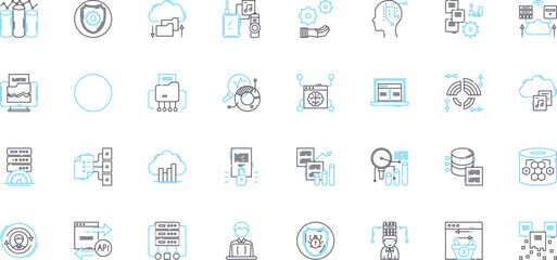 Extensive data linear icons set. Analytics, Insights, Big data, Metrics, Quantitative, Statistics, Algorithms line vector and concept signs. Classification,Visualization,Patterns outline illustrations