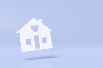 paper house icon isolated on blue background. real estate trading, quality guarantee concept, 3d render illustration, clipping path