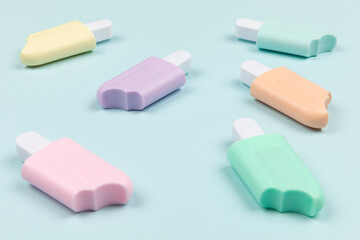 closeup of popsicles on cyan surface icecream