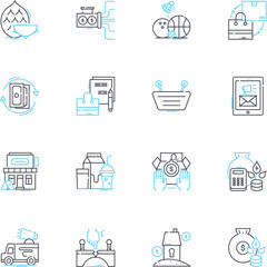 Retail platforms linear icons set. E-commerce, Bricks-and-clicks, Omnichannel, Marketplace, Retailtainment, Integration, POS line vector and concept signs. Mobile,Loyalty,Customization outline