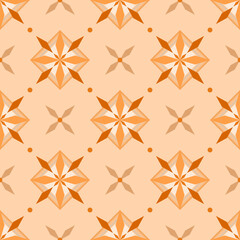 In this seamless pattern, featuring orange tone geometric flowers framed in a light square frame that accentuate the flower against a orange background, looking beautiful and interesting.
