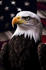 Bald Eagle with USA Flag in the background. Generative AI