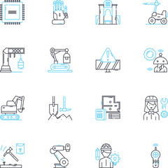 Designer work linear icons set. Typography, Color theory, Branding, Creativity, Innovation, User interface, Web design line vector and concept signs. Layout,Illustration,Photography outline