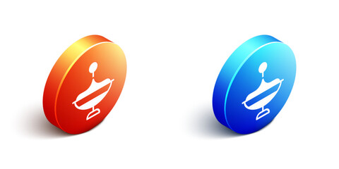 Isometric Whirligig toy icon isolated on white background. Orange and blue circle button. Vector