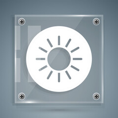 White Sun icon isolated on grey background. Square glass panels. Vector