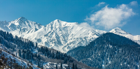 snow covered mountains in winter