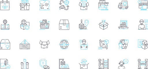 Transport services linear icons set. Carpooling, Commuting, Airport, Delivery, Motorbike, Bus, Cab line vector and concept signs. Freight,Logistics,Transportation outline illustrations