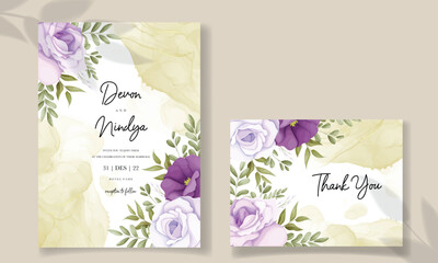 Eegant wedding invitation card with beautiful purple flower