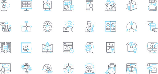 Digital market linear icons set. SEO, Analytics, E-commerce, Lead generation, Social media, Email marketing, Conversion line vector and concept signs. Strategy,Content,Mobile outline illustrations