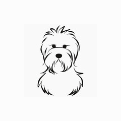 Silhouette of a dog. Vector. Drawing of a dog's muzzle on a white background. Linear silhouette of the animal. Used for advertising, printing, web design, grooming salon, veterinary clinic