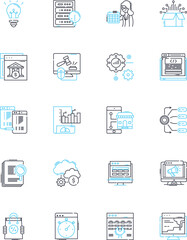 Website design linear icons set. Aesthetics, Interface, Responsiveness, Navigation, Content, Usability, UX line vector and concept signs. UI,Mobile,Optimization outline illustrations