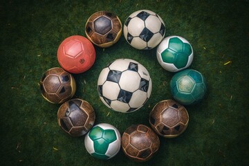 Square image of multiplied soccer and soccer ball on sports field. Generative AI - Powered by Adobe