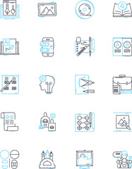 Mixed Media linear icons set. Collage, Texture, Layering, Texture, Blend, Print, Stencil line vector and concept signs. Decoupage,Assemblage,Emulsion outline illustrations