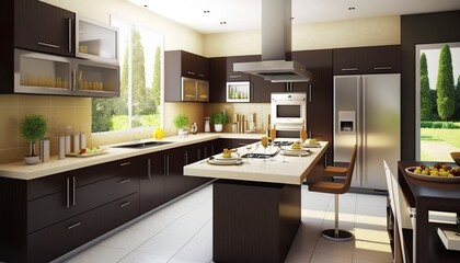 Fototapeta premium a beautiful, modern kitchen furniture