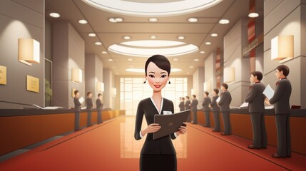 cartoon style conference hostess, generative ai