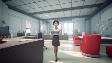 business woman in the office cartoon style, generative ai
