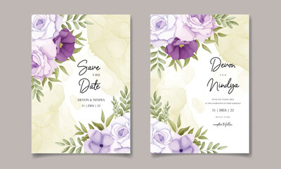 Eegant wedding invitation card with beautiful purple flower