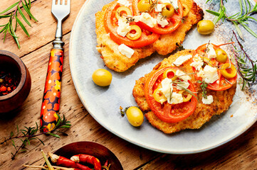 Breaded chicken meat steaks