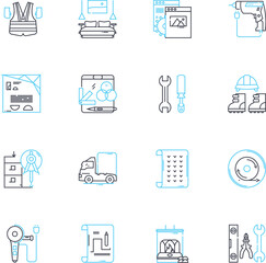 Structural elements linear icons set. Beams, Columns, Trusses, Frames, Slabs, Walls, Footings line vector and concept signs. Reinforcement,Joints,Connections outline illustrations