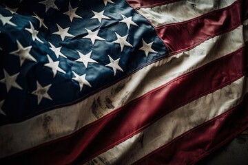 Closeup of grunge United States of American flag background. Generative AI