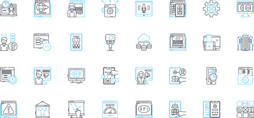 Customer profiling linear icons set. Demographics, Segmentation, Behavior, Interest, Needs, Insight, Persona line vector and concept signs. Analytics,Targeting,Tailoring outline illustrations