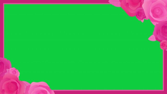 Frame of pink roses with a green screen