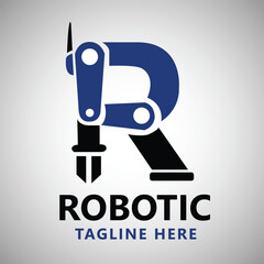initial letter R robotic arm logo vector template design illustration eps 10