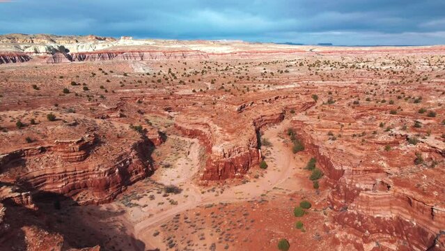 Paria River Canyon With Sandstone Rock Formation In Kanab, Utah, USA. Aerial Wide Shot