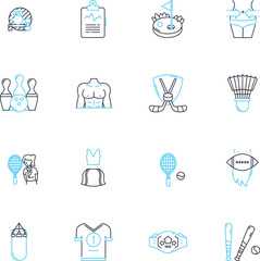 Recreation linear icons set. Cycling, Camping, Hiking, Fishing, Skiing, Boating, Swimming line vector and concept signs. Surfing,Kayaking,Golfing outline illustrations