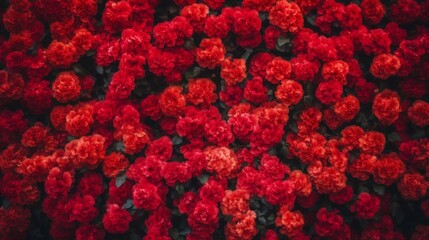 Wall of bright red flowers background. generative AI