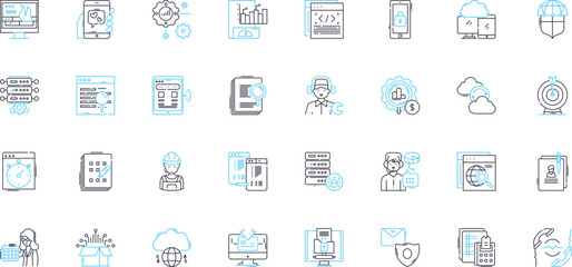 Content design linear icons set. Clarity, User-friendly, Visuals, Headings, Concise, Consistent, Structure line vector and concept signs. Readability,Grammar,Editing outline illustrations