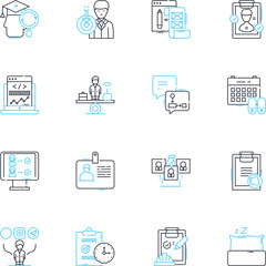 Employee engagement linear icons set. Motivation, Connection, Commitment, Recognition, Empowerment, Alignment, Participation line vector and concept signs. Collaboration,Satisfaction,Loyalty outline