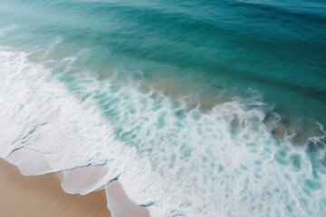 Aerial top view of a beach and ocean waves in a nature background. Generative AI