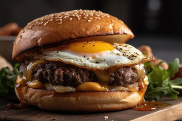 Burger with egg and big cutlet created with Generative AI technology