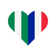 unity concept. heart shape icon of nigeria and france flags. vector illustration isolated on white background