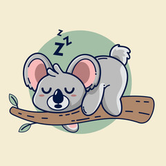 Cute koala sleeping on a tree branch. Vector illustration.