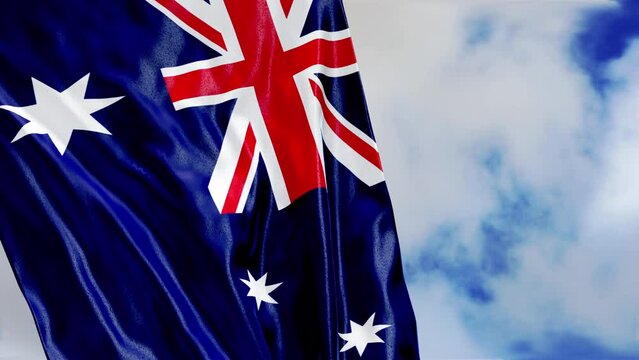 Australian Flag Video. Waving Australia Flag ribbon close-up. Concept 4K 3D Video: Australia, Citizenship, Tourism, Politics, Democracy, Business, Economy, Visa to Australia