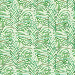 Watercolor seamless pattern with tropical palm leaves. Jungle. Plant. Nature. Use for covers, textiles, wallpaper, paper.