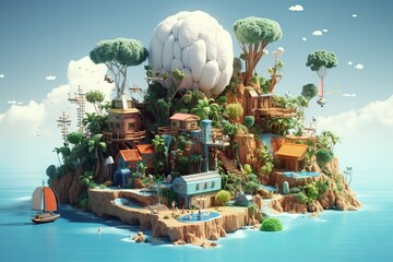 A Small Island With A Lot Of Trees And Houses On It Oasis Photorealism Environment Generative AI