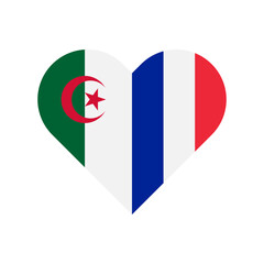 Fototapeta premium unity concept. heart shape icon of algeria and france flags. vector illustration isolated on white background