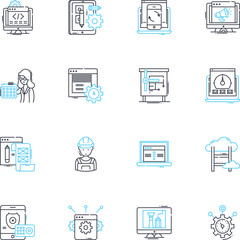 Openness linear icons set. Transparency, Candidness, Boldness, Hsty, Clarity, Sincerity, Frankness line vector and concept signs. Candidity,Unconcealedness,Straightforwardness outline illustrations