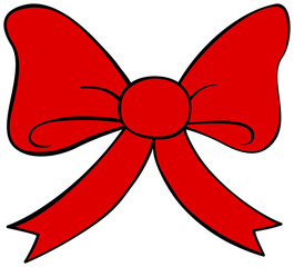 Cartoon red bow icon. Doodle style clipart. Hand drawn illustration.