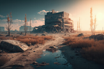 Post-apocalypse: The End of the World. The terribly ruined landscape | Generative AI Production