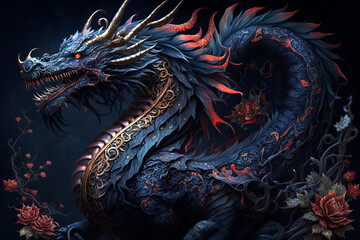 2024 year of the Dragon, new year decoration, chinese new year. Generative AI.