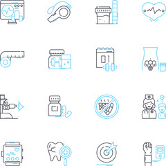 Vigor linear icons set. Energy, Vitality, Strength, Stamina, Resilience, Vigilance, Fortitude line vector and concept signs. Endurance,Power,Robustness outline illustrations