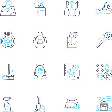 Indoor and outdoor leisure linear icons set. Camping, Hiking, Fishing, Gardening, Swimming, Skiing, Biking line vector and concept signs. Climbing,Yoga,Running outline illustrations