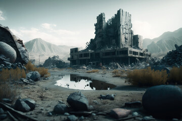 Post-apocalypse: The End of the World. The terribly ruined landscape | Generative AI Production